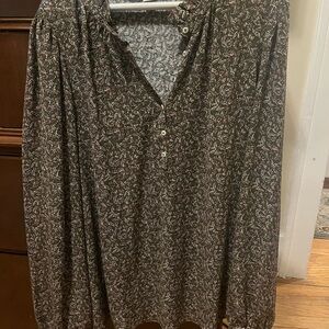 LOFT Floral Blouse - Black and White